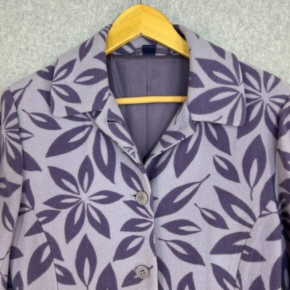Women's Boden Wool Purple Floral Coat Size 12 UK (8-10 US) Long Peacoat Jacket - Picture 5 of 16